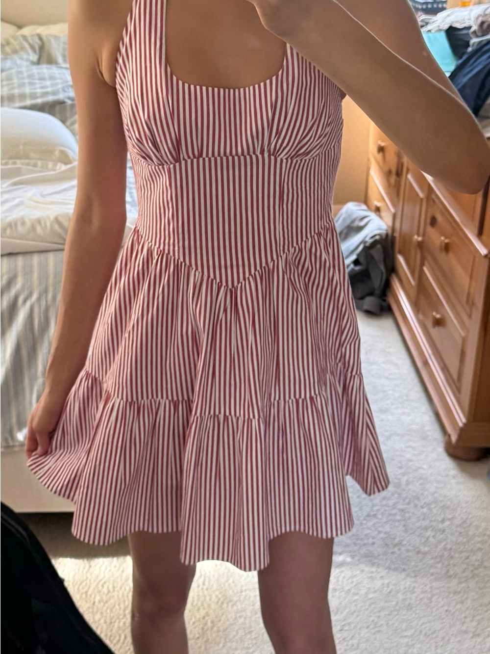Wild fable XS womens Red and White Striped Halter Sundress. Worn once. Open back